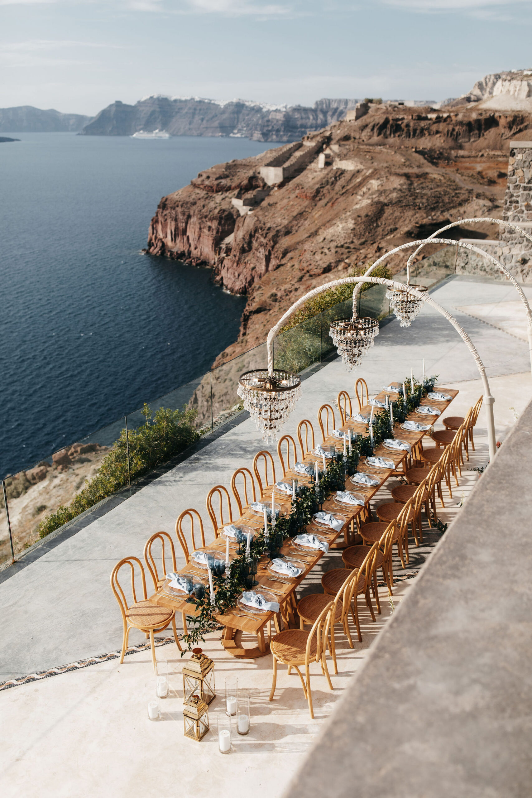Wedding reception set up at the destination wedding in Greece