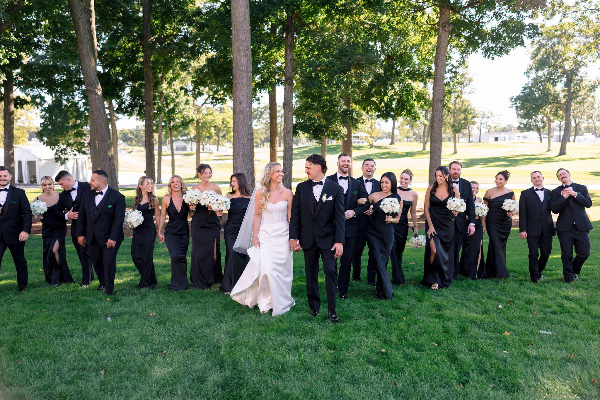 Bride and groom with their wedding party at the Medinah Country Club wedding
